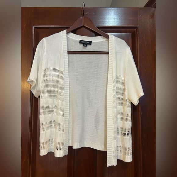Sweaters - Perceptions New York Cream Open Knit Short Sleeve Cardigan XL